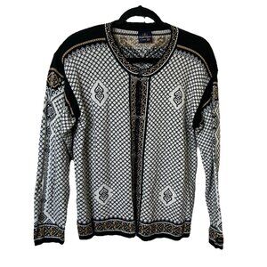 Skjaeveland Cardigan Womens S Cotton Nordic Fair Isle Knit Blue Sweater